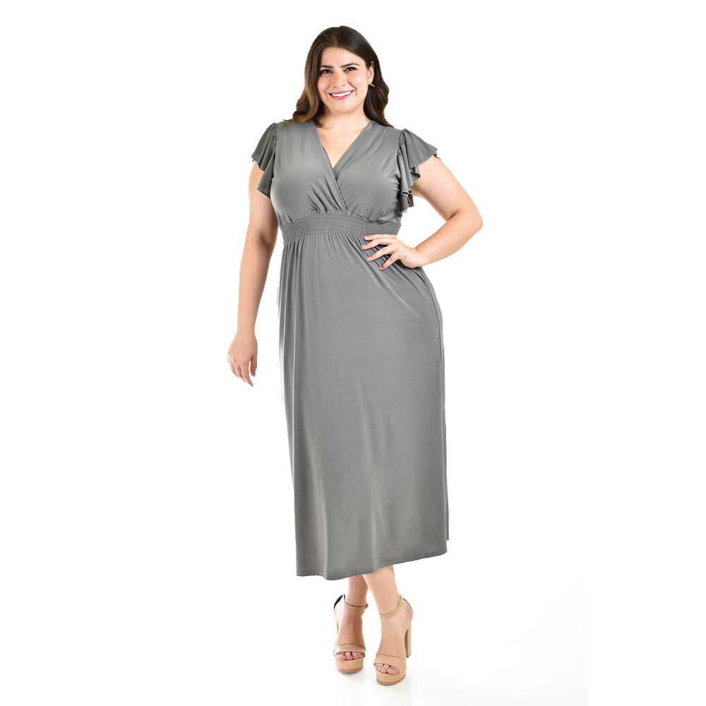 Foto 6 pulgar | Vestido Largo Manga Volantes Roman Fashion Gris Tallas Extras