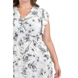 Foto 4 | Vestido Estampado Flores Roman Fashion, Tallas Extras, 8867-13 (blanco Flores) Blanco
