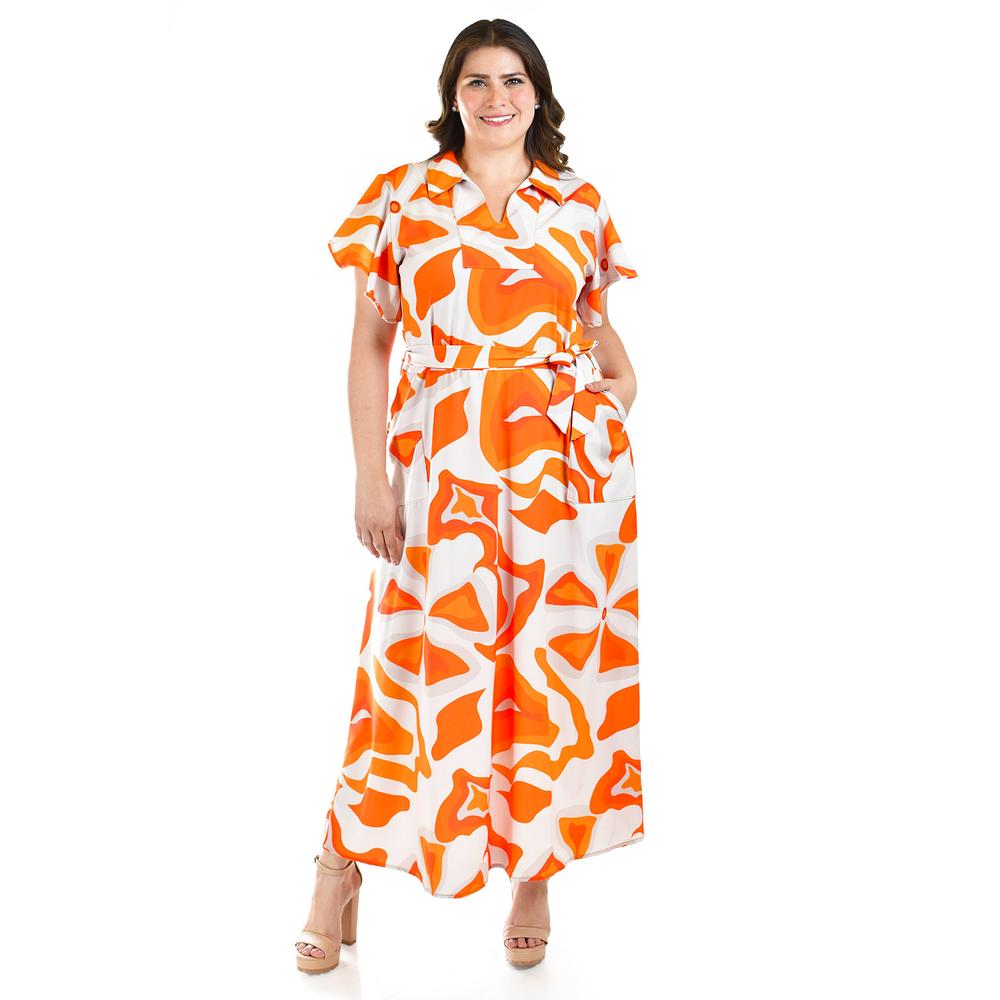 Foto 2 pulgar | Vestido Largo Estampado Abstracto Roman Fashion /tallas Extras, 4338 (naranja) Naranja