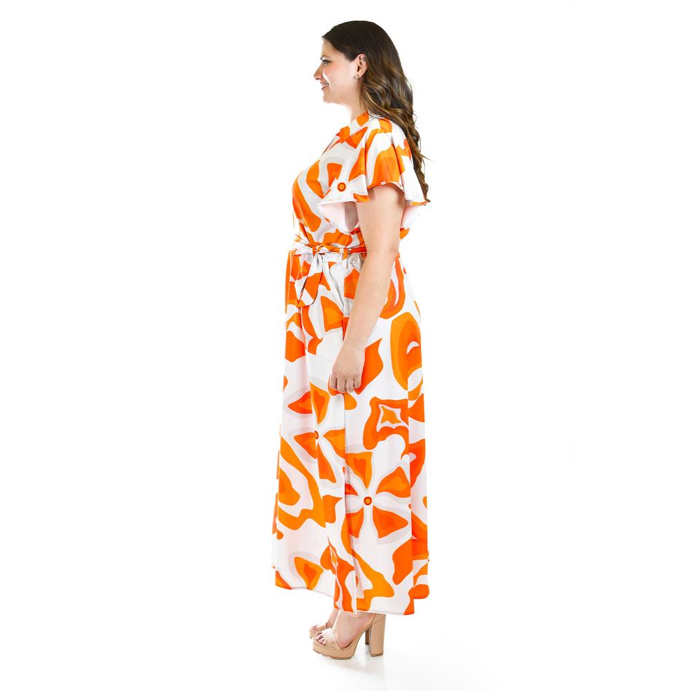 Foto 3 pulgar | Vestido Largo Estampado Abstracto Roman Fashion /tallas Extras, 4338 (naranja) Naranja