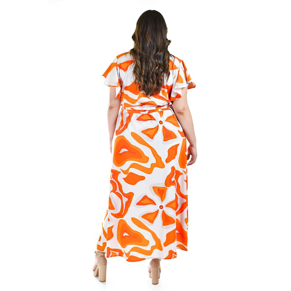 Foto 4 pulgar | Vestido Largo Estampado Abstracto Roman Fashion /tallas Extras, 4338 (naranja) Naranja