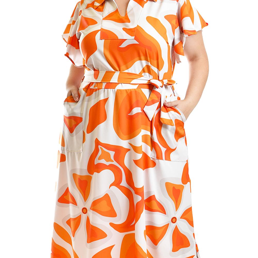 Foto 5 pulgar | Vestido Largo Estampado Abstracto Roman Fashion /tallas Extras, 4338 (naranja) Naranja