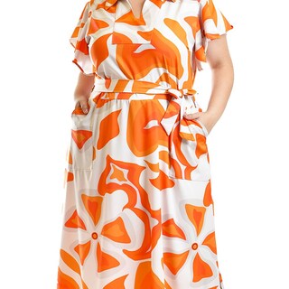 Foto 4 | Vestido Largo Estampado Abstracto Roman Fashion /tallas Extras, 4338 (naranja) Naranja