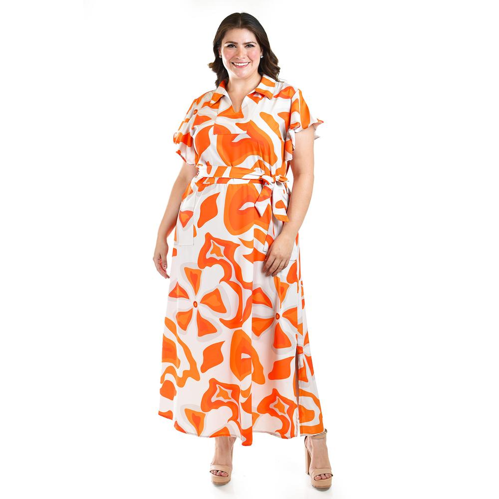 Foto 6 pulgar | Vestido Largo Estampado Abstracto Roman Fashion /tallas Extras, 4338 (naranja) Naranja