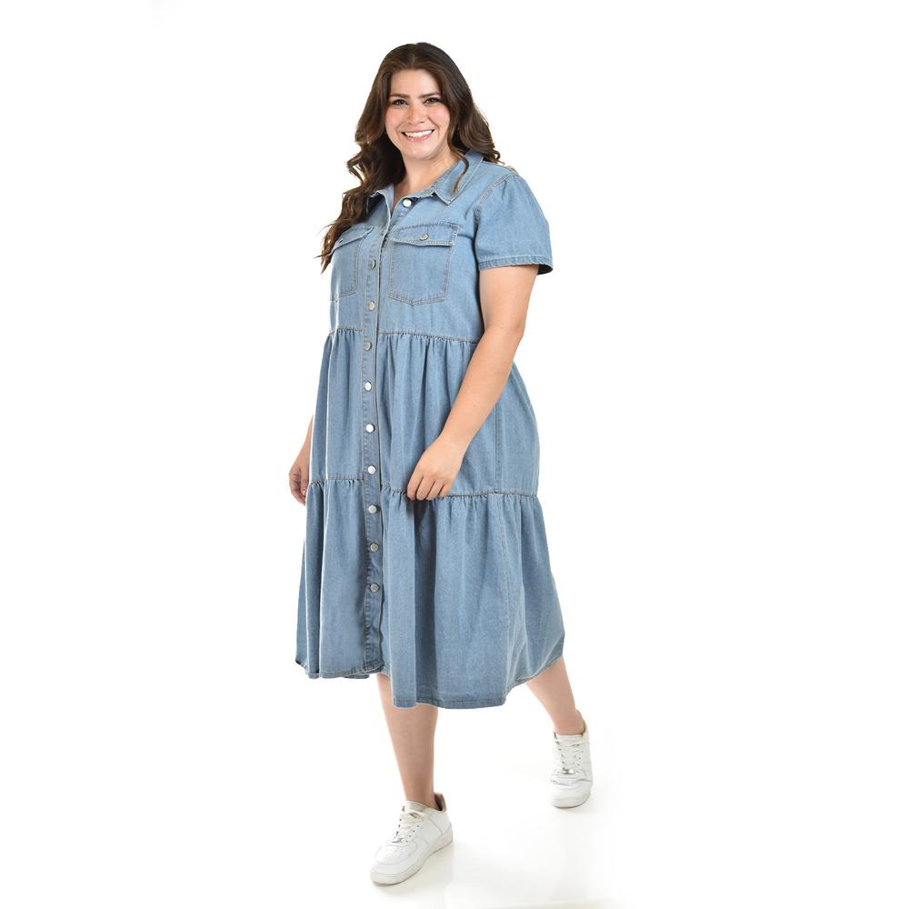 Foto 2 pulgar | Vestido Denim Roman Fashion /tallas Extras, 028 (mezclilla Tono Claro) Azul