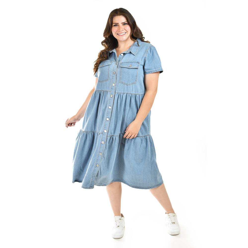Foto 6 pulgar | Vestido Denim Roman Fashion /tallas Extras, 028 (mezclilla Tono Claro) Azul