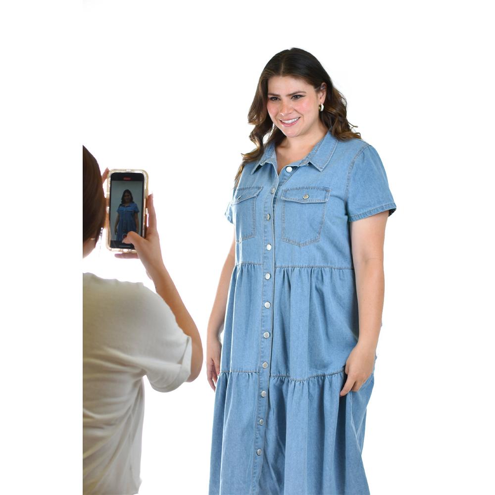 Foto 7 pulgar | Vestido Denim Roman Fashion /tallas Extras, 028 (mezclilla Tono Claro) Azul