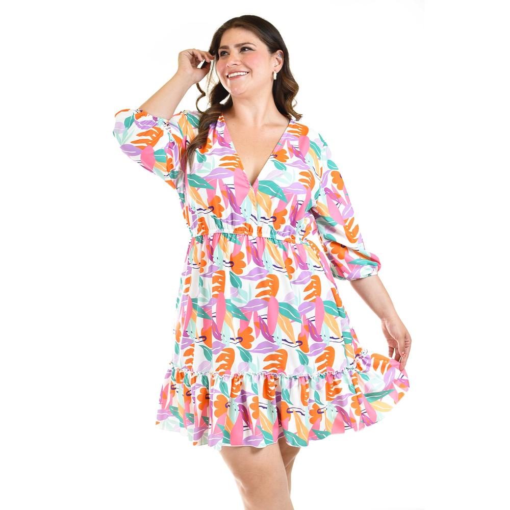 Vestido Con Olán Roman Fashion /tallas Extras, 4284 (blanco Flor) Blanco