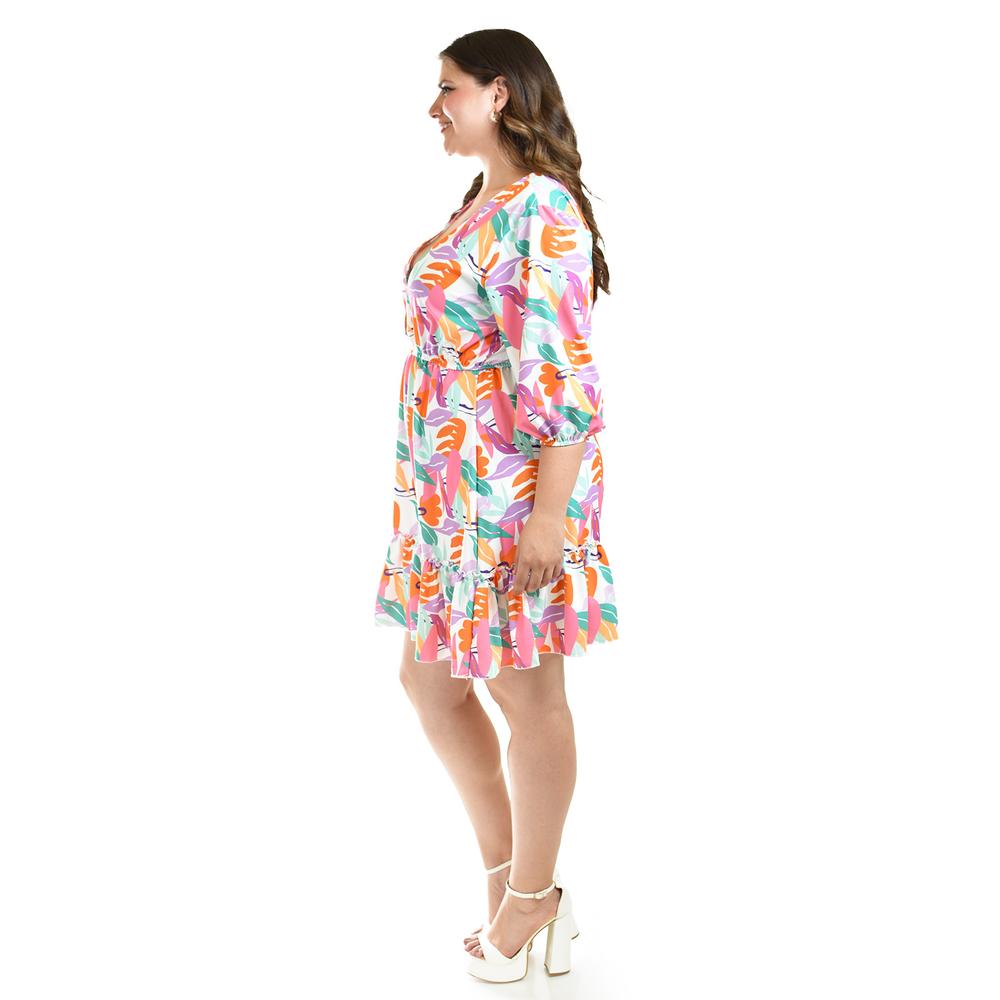 Foto 2 | Vestido Con Olán Roman Fashion /tallas Extras, 4284 (blanco Flor) Blanco