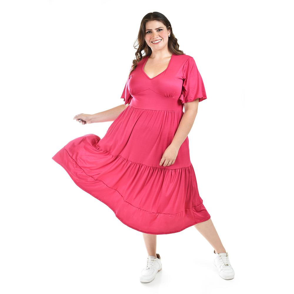 Foto 2 pulgar | Vestido Midi Casual Roman Fashion /tallas Extras, 4285 (fiusha) Fucsia