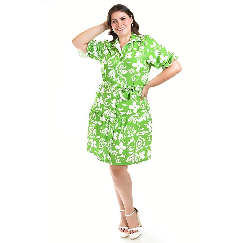 Foto 1 | Vestido Camisero Con Olan Roman Fashion /tallas Extras, 4326 (verde Flores) Verde