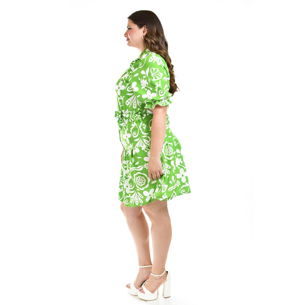 Foto 2 | Vestido Camisero Con Olan Roman Fashion /tallas Extras, 4326 (verde Flores) Verde