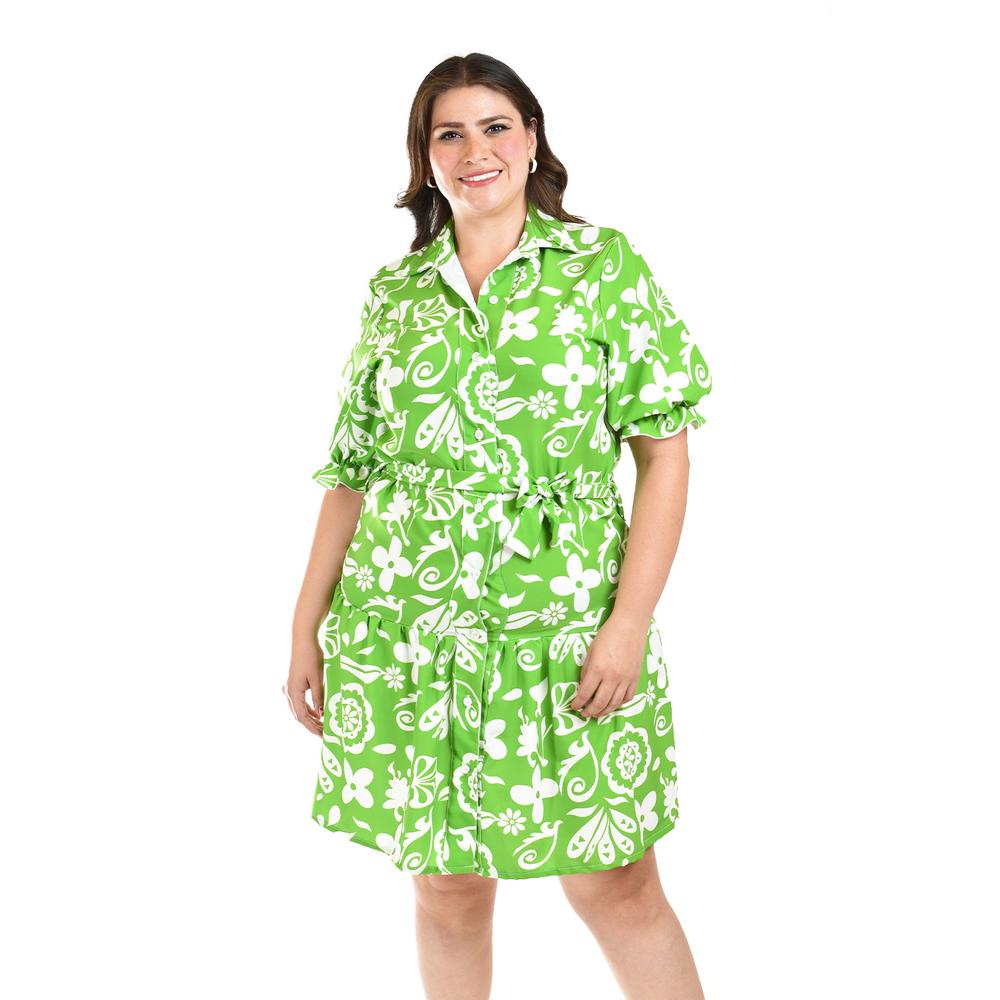 Foto 5 pulgar | Vestido Camisero Con Olan Roman Fashion /tallas Extras, 4326 (verde Flores) Verde