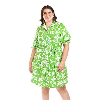 Foto 4 | Vestido Camisero Con Olan Roman Fashion /tallas Extras, 4326 (verde Flores) Verde