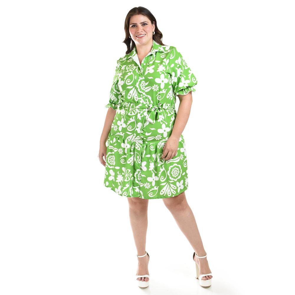 Foto 5 | Vestido Camisero Con Olan Roman Fashion /tallas Extras, 4326 (verde Flores) Verde