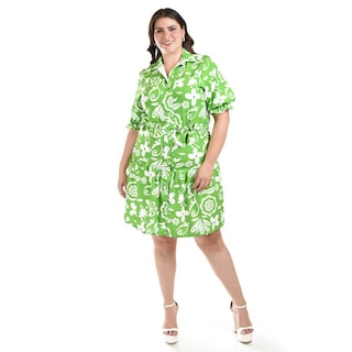 Foto 5 | Vestido Camisero Con Olan Roman Fashion /tallas Extras, 4326 (verde Flores) Verde