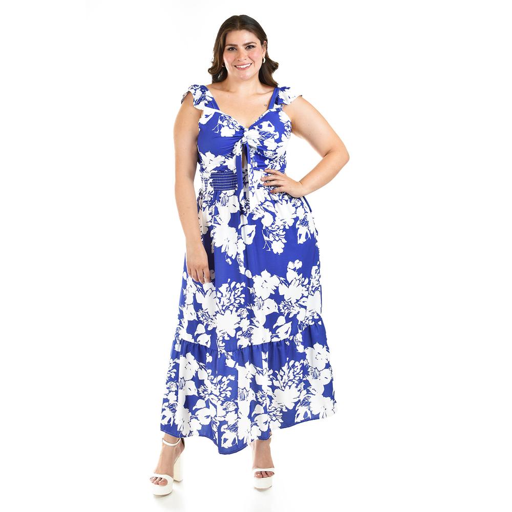 Foto 2 pulgar | Vestido Escote Con Nudo Roman Fashion /tallas Extras, 4335 (azul Rey) Azul