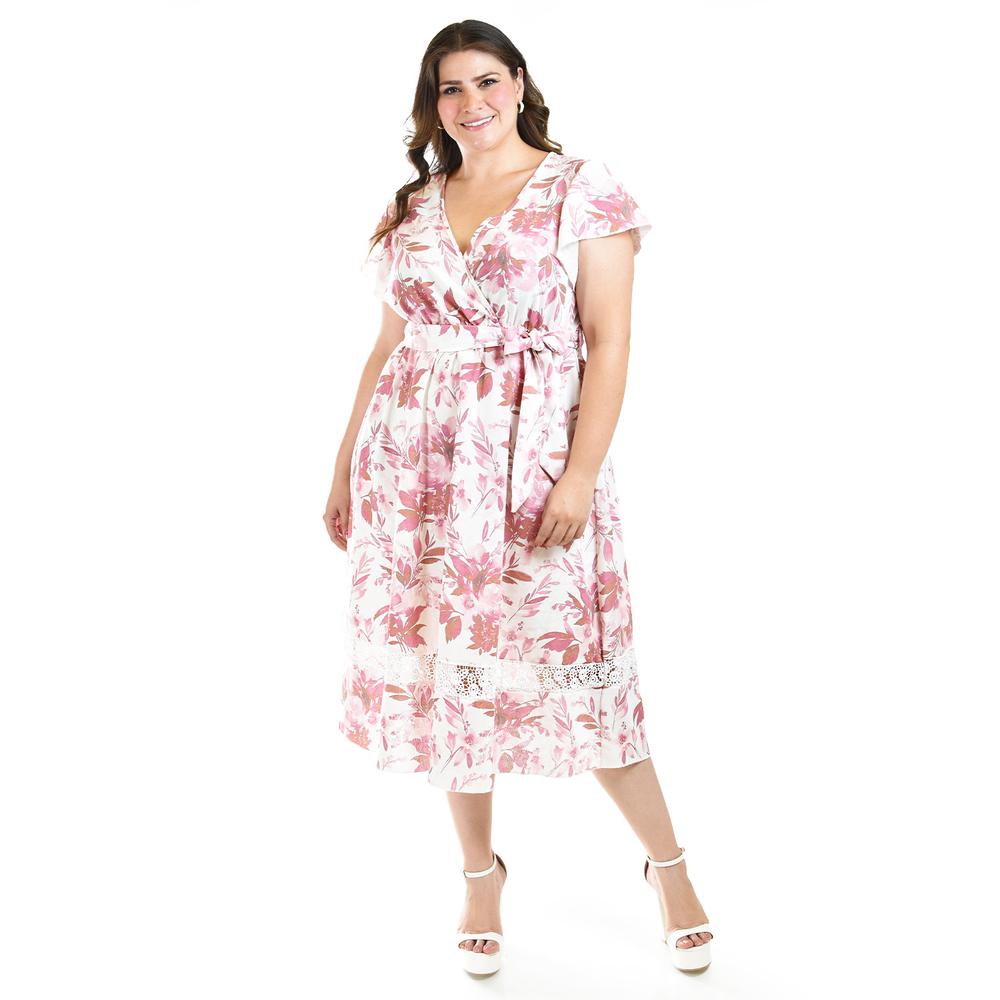 Foto 6 pulgar | Vestido De Lino Con Encanje Roman Fashion /tallas Extras, 004 (rosa Flor) Rosa