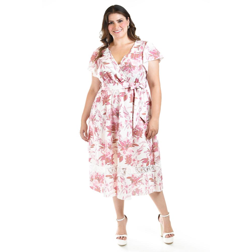 Foto 7 pulgar | Vestido De Lino Con Encanje Roman Fashion /tallas Extras, 004 (rosa Flor) Rosa