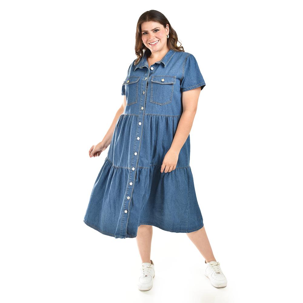 Vestido Denim Roman Fashion /tallas Extras, 028 (mezclilla Oscura) Azul Oscuro