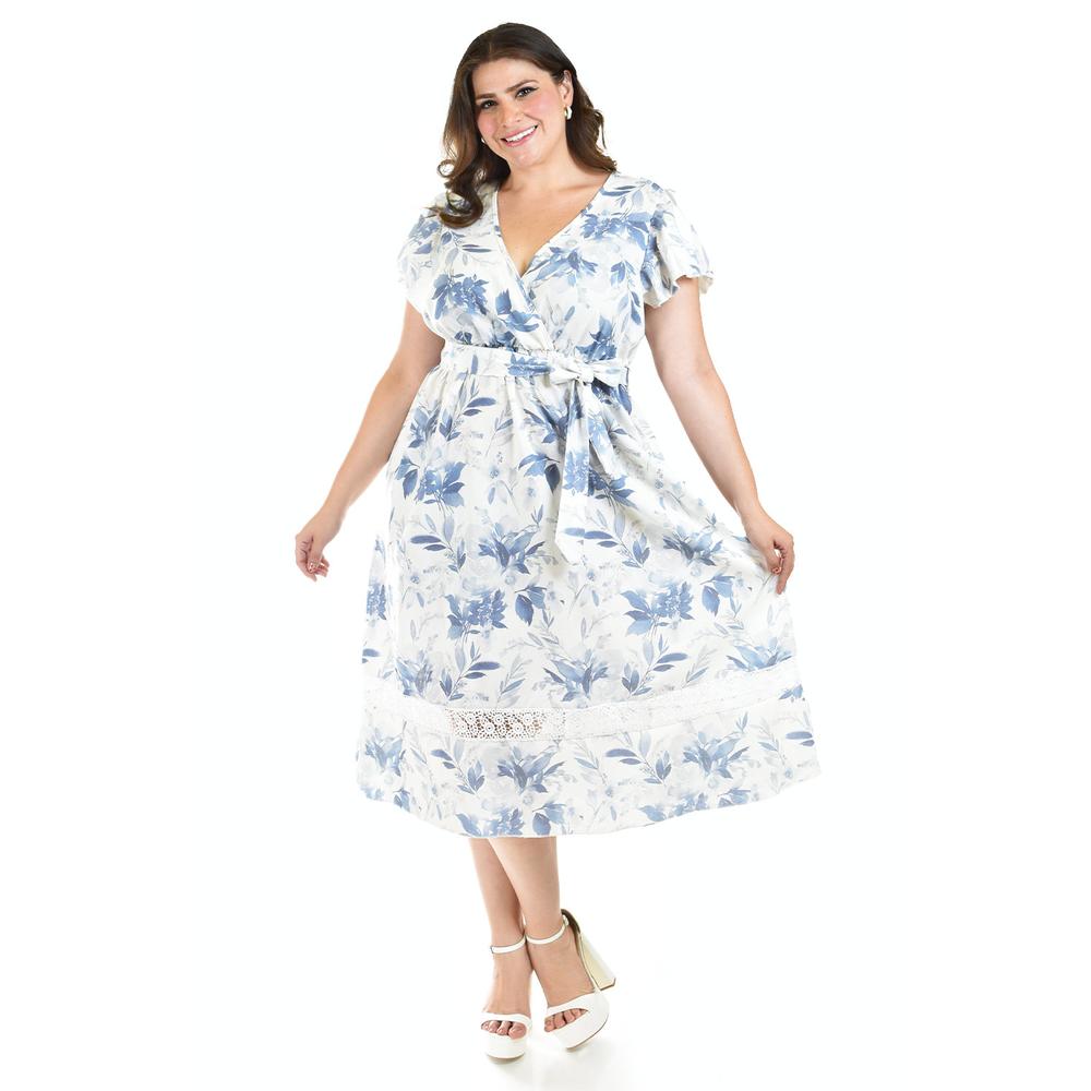 Foto 2 pulgar | Vestido De Lino Con Encaje Roman Fashion /tallas Extras, 004 (azul Flor) Azul