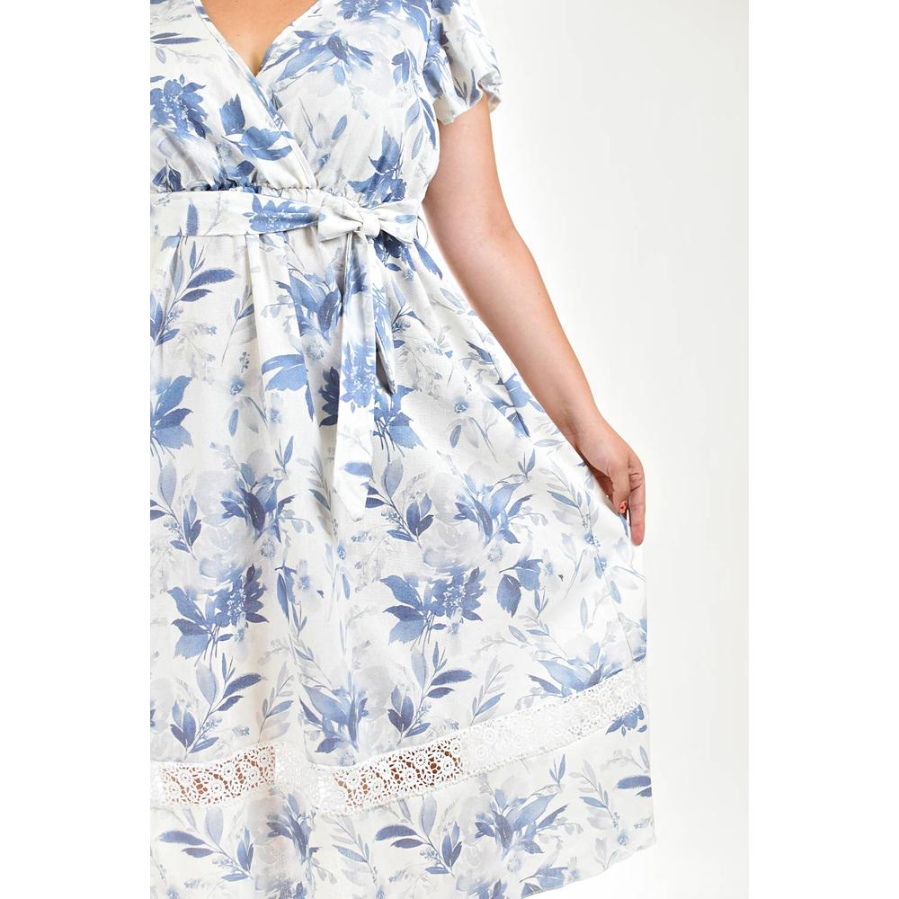 Foto 4 | Vestido De Lino Con Encaje Roman Fashion /tallas Extras, 004 (azul Flor) Azul