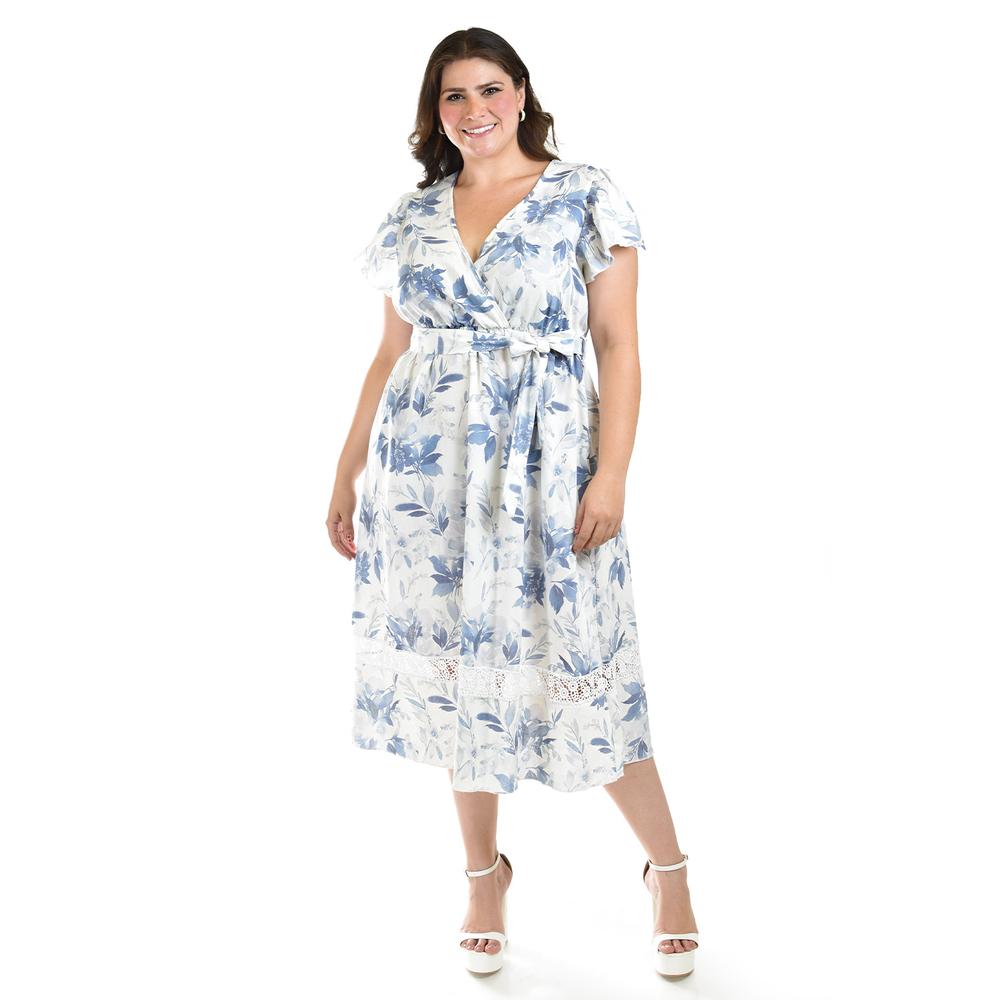 Foto 7 pulgar | Vestido De Lino Con Encaje Roman Fashion /tallas Extras, 004 (azul Flor) Azul