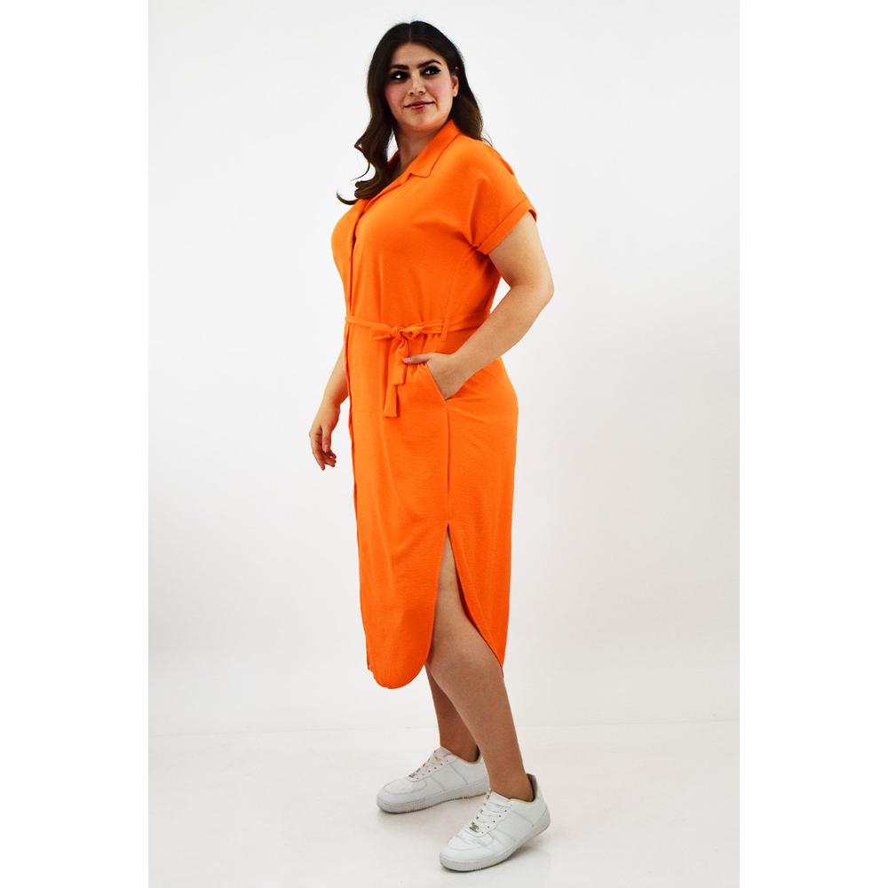 Foto 3 pulgar | Vestido Camisero Roman Fashion Naranja