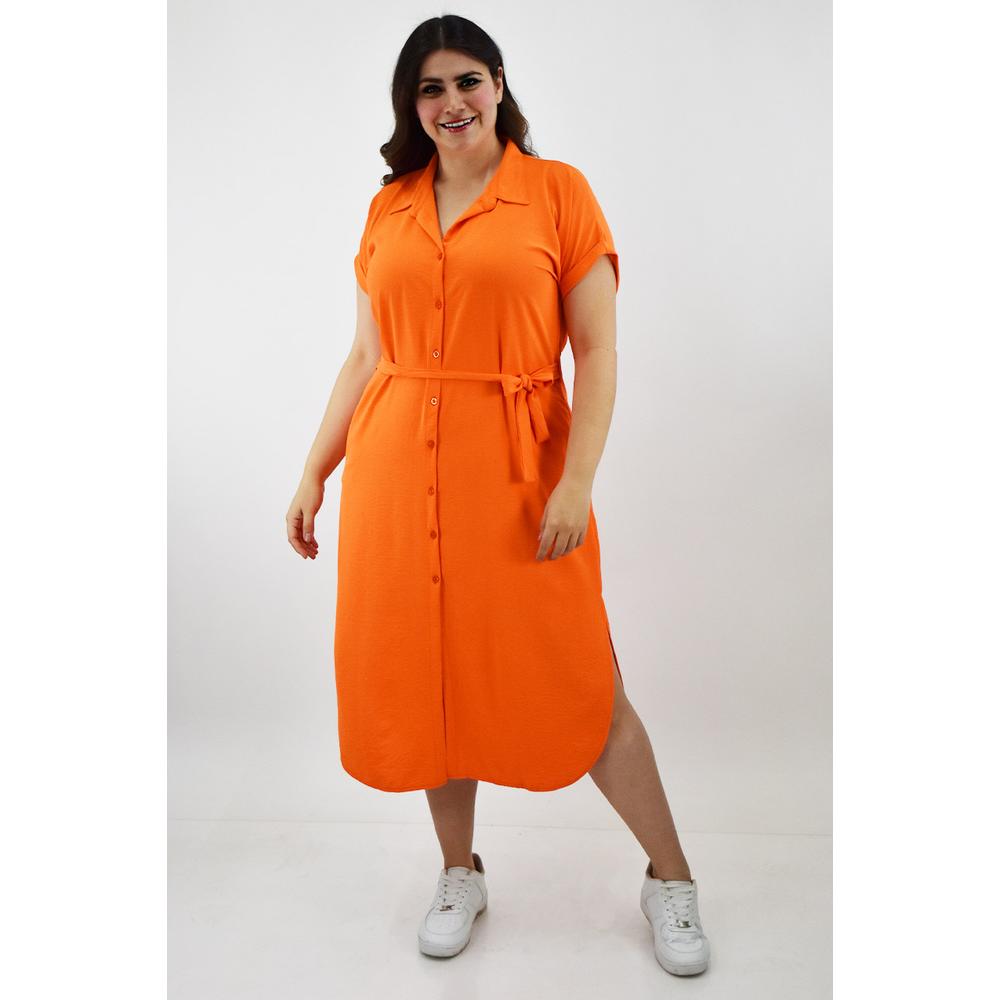 Foto 6 pulgar | Vestido Camisero Roman Fashion Naranja