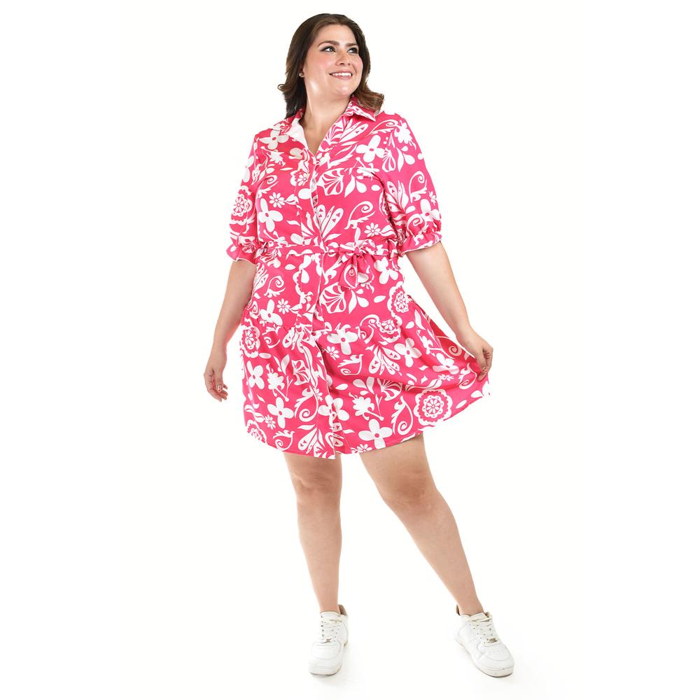 Vestido Camisero Con Olan Roman Fashion /tallas Extras, 4326 (fiusha Flores) Fucsia