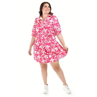 Foto 1 | Vestido Camisero Con Olan Roman Fashion /tallas Extras, 4326 (fiusha Flores) Fucsia