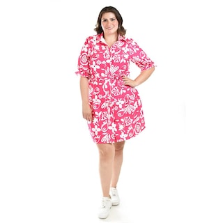 Foto 5 | Vestido Camisero Con Olan Roman Fashion /tallas Extras, 4326 (fiusha Flores) Fucsia