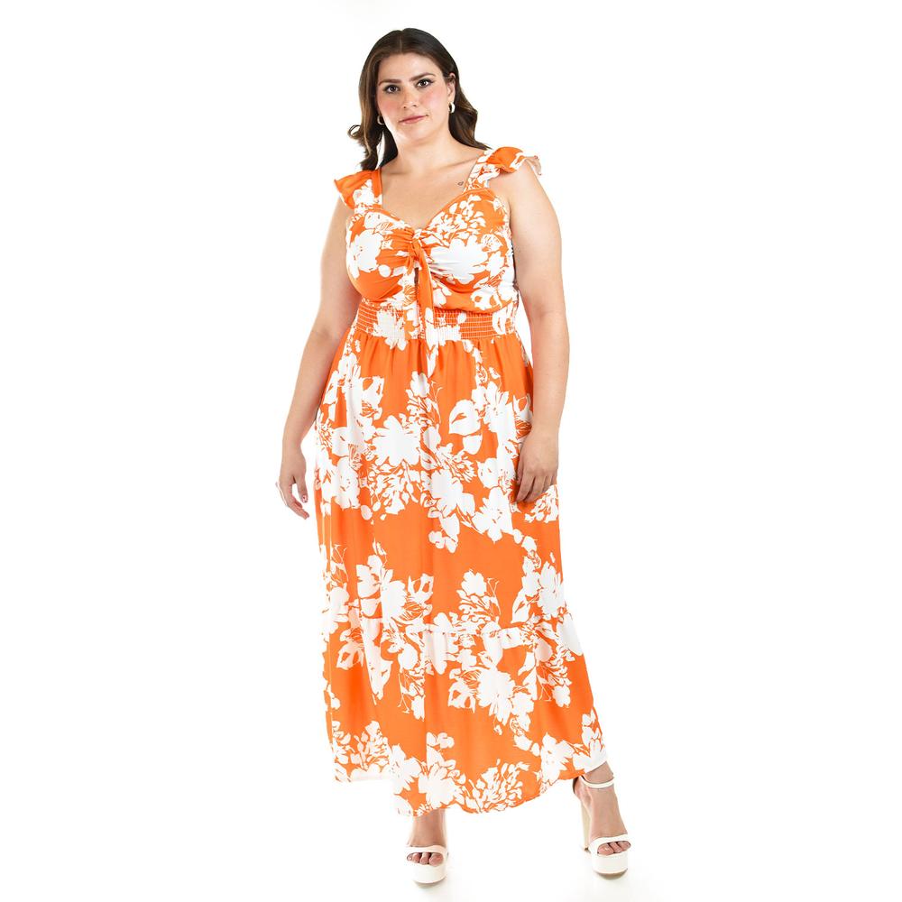 Foto 6 pulgar | Vestido Escote Con Nudo Roman Fashion /tallas Extras, 4335 (naranja) Naranja