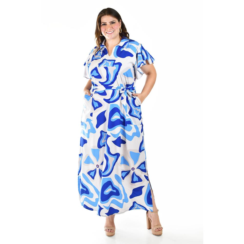 Foto 1 | Vestido Largo Estampado Abstracto Roman Fashion /tallas Extras, 4338 (azul Rey) Azul