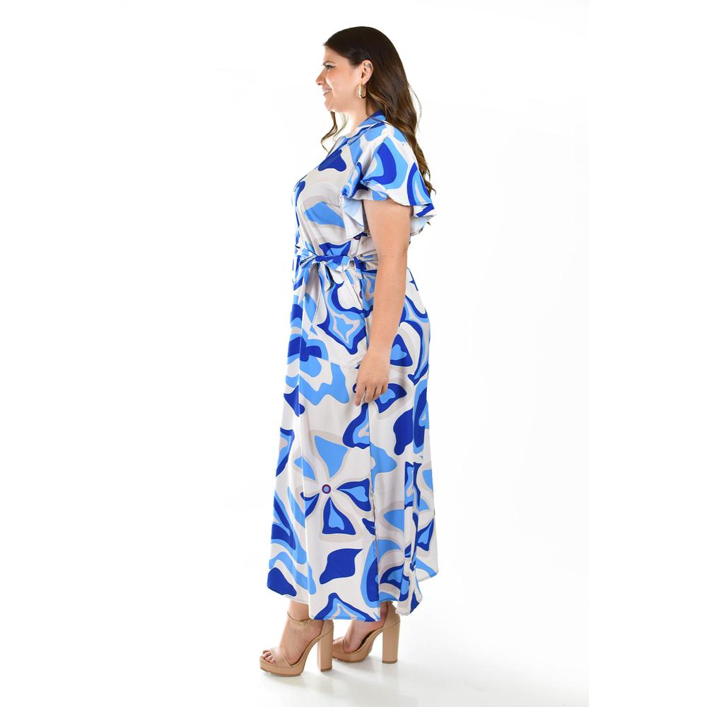 Foto 2 | Vestido Largo Estampado Abstracto Roman Fashion /tallas Extras, 4338 (azul Rey) Azul
