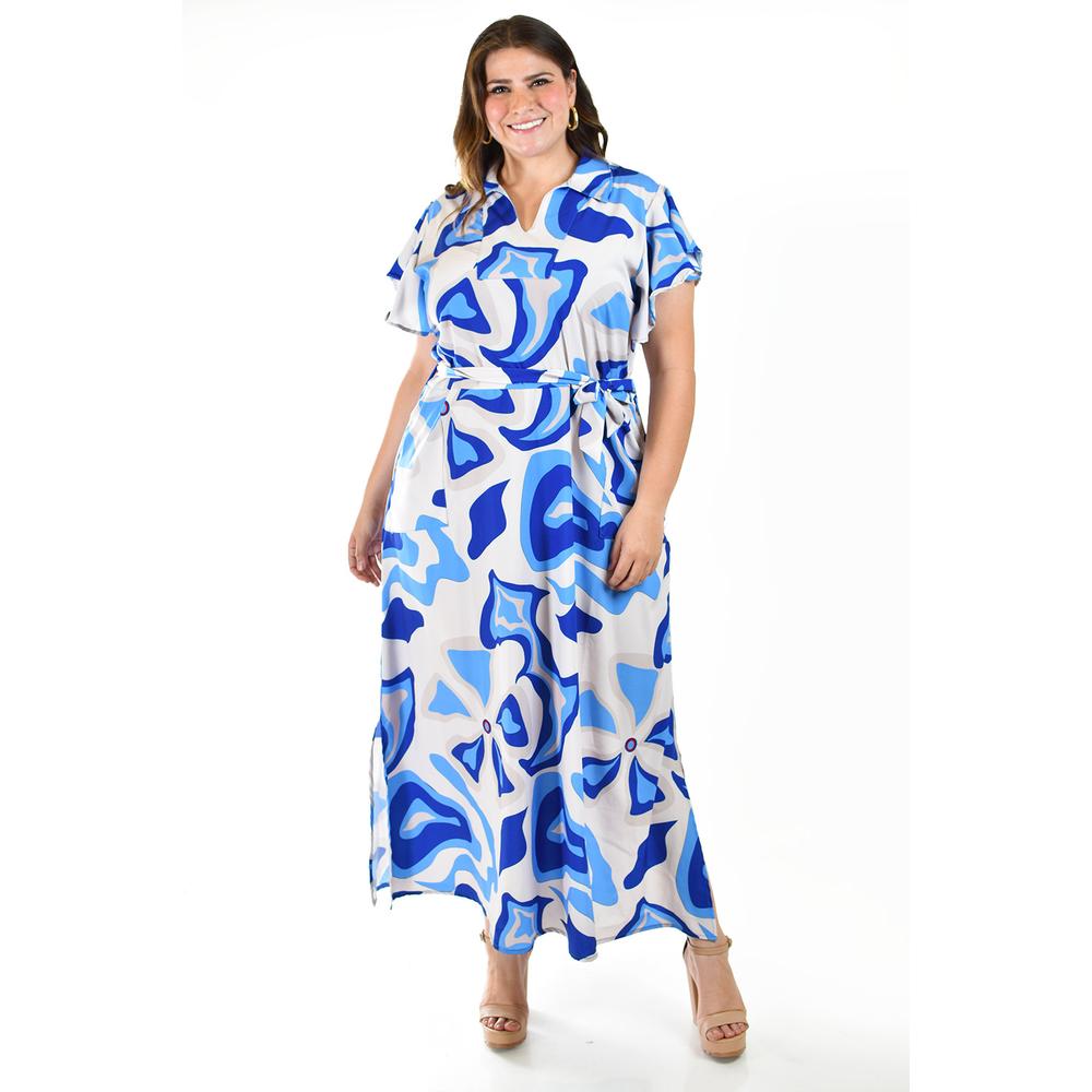 Foto 5 pulgar | Vestido Largo Estampado Abstracto Roman Fashion /tallas Extras, 4338 (azul Rey) Azul