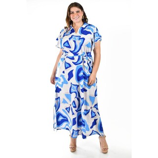 Foto 4 | Vestido Largo Estampado Abstracto Roman Fashion /tallas Extras, 4338 (azul Rey) Azul