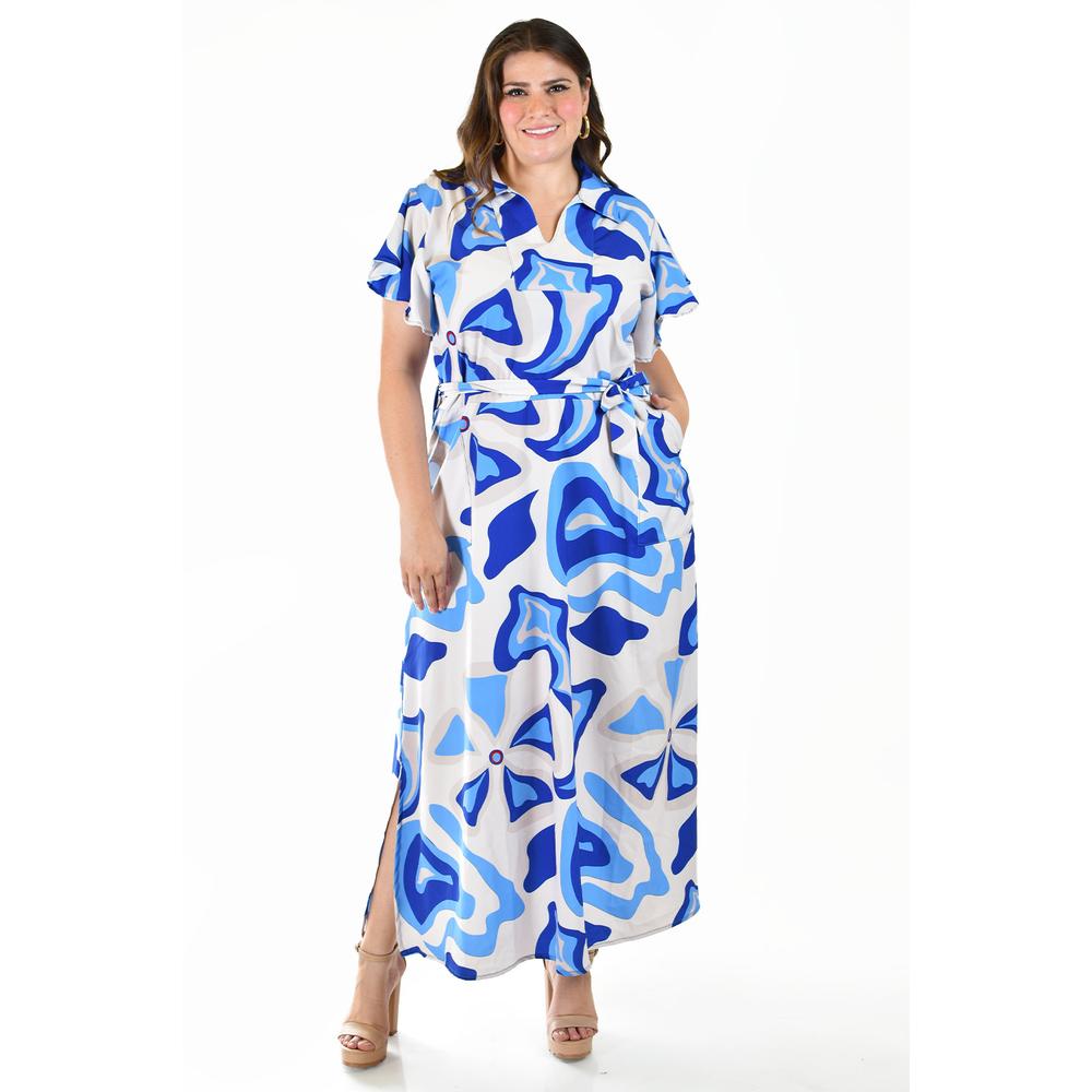 Foto 5 | Vestido Largo Estampado Abstracto Roman Fashion /tallas Extras, 4338 (azul Rey) Azul