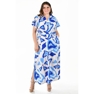 Foto 5 | Vestido Largo Estampado Abstracto Roman Fashion /tallas Extras, 4338 (azul Rey) Azul