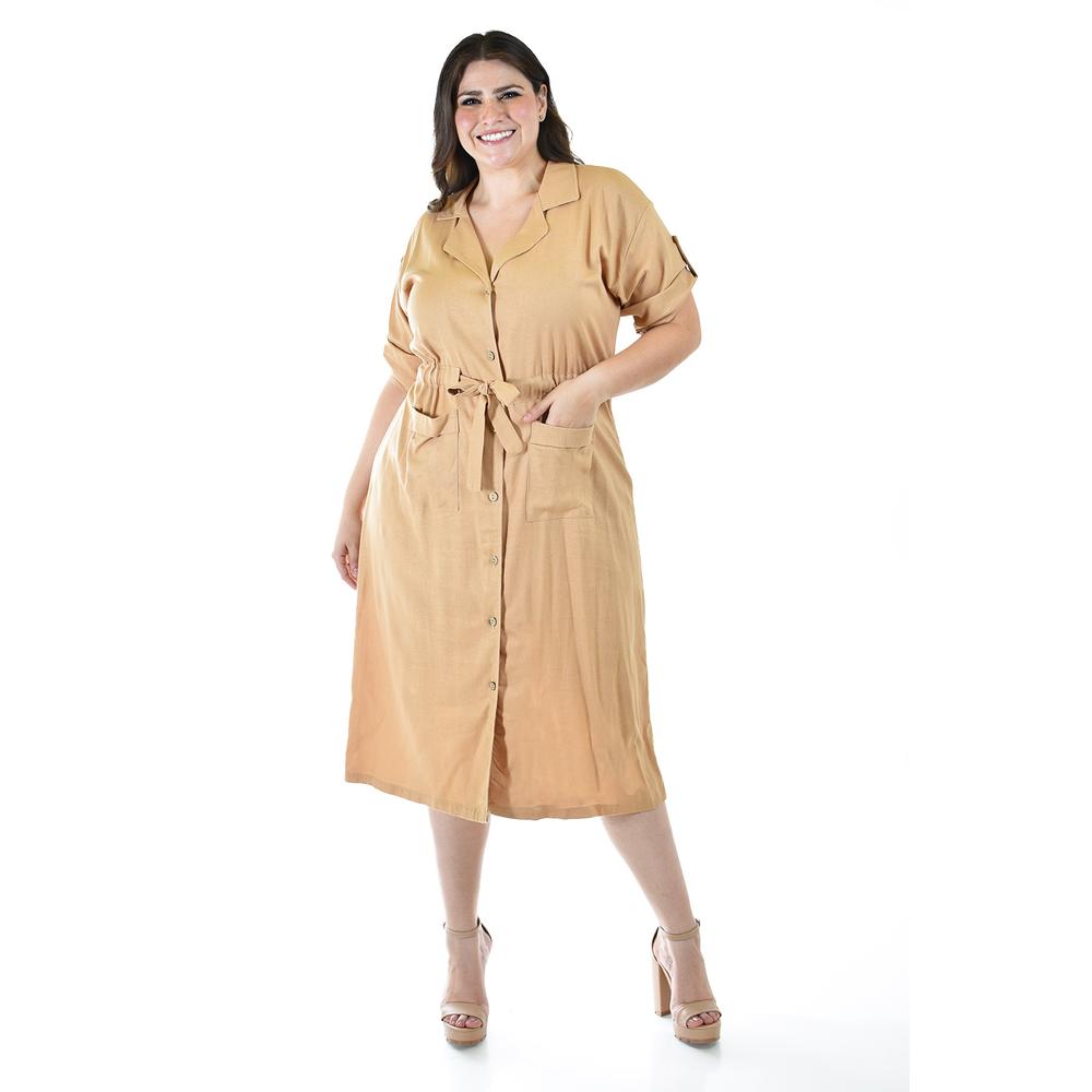 Vestido Camisero De Lino Roman Fashion /tallas Extras, 2391 (beige) Beige