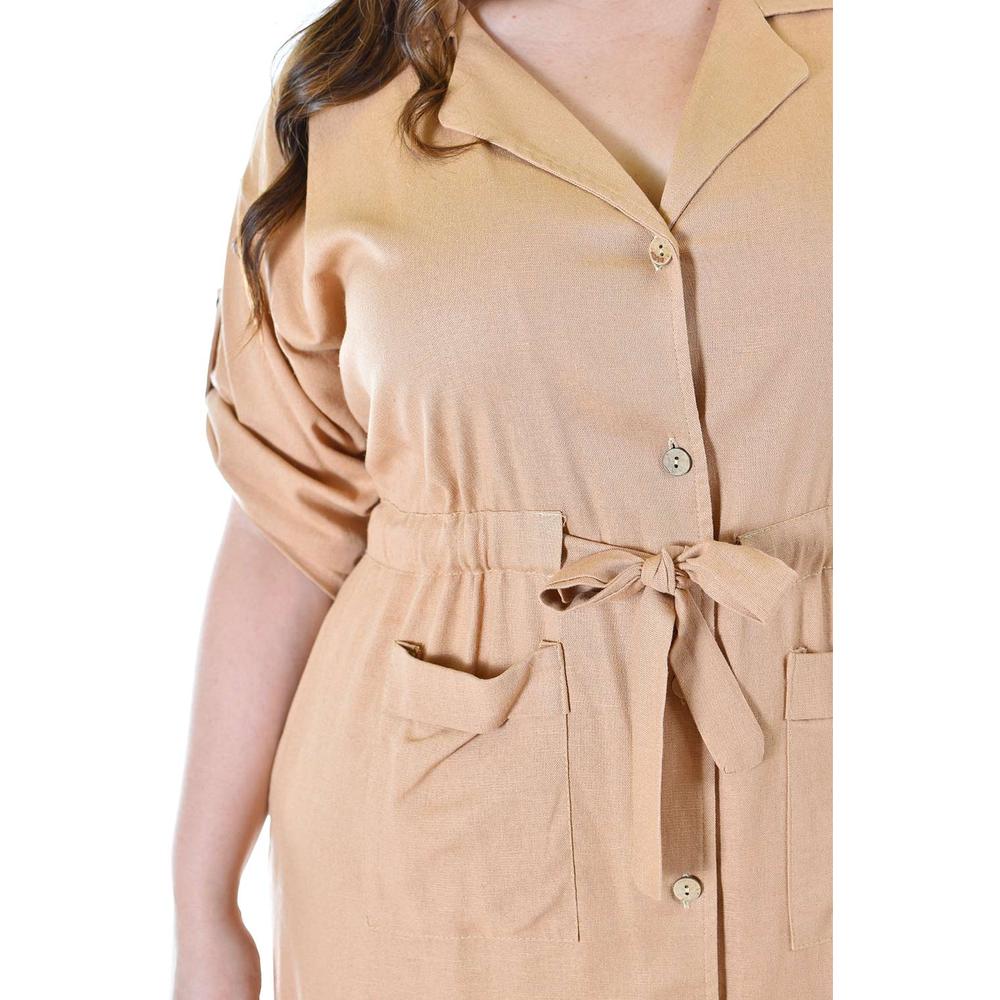 Foto 4 | Vestido Camisero De Lino Roman Fashion /tallas Extras, 2391 (beige) Beige