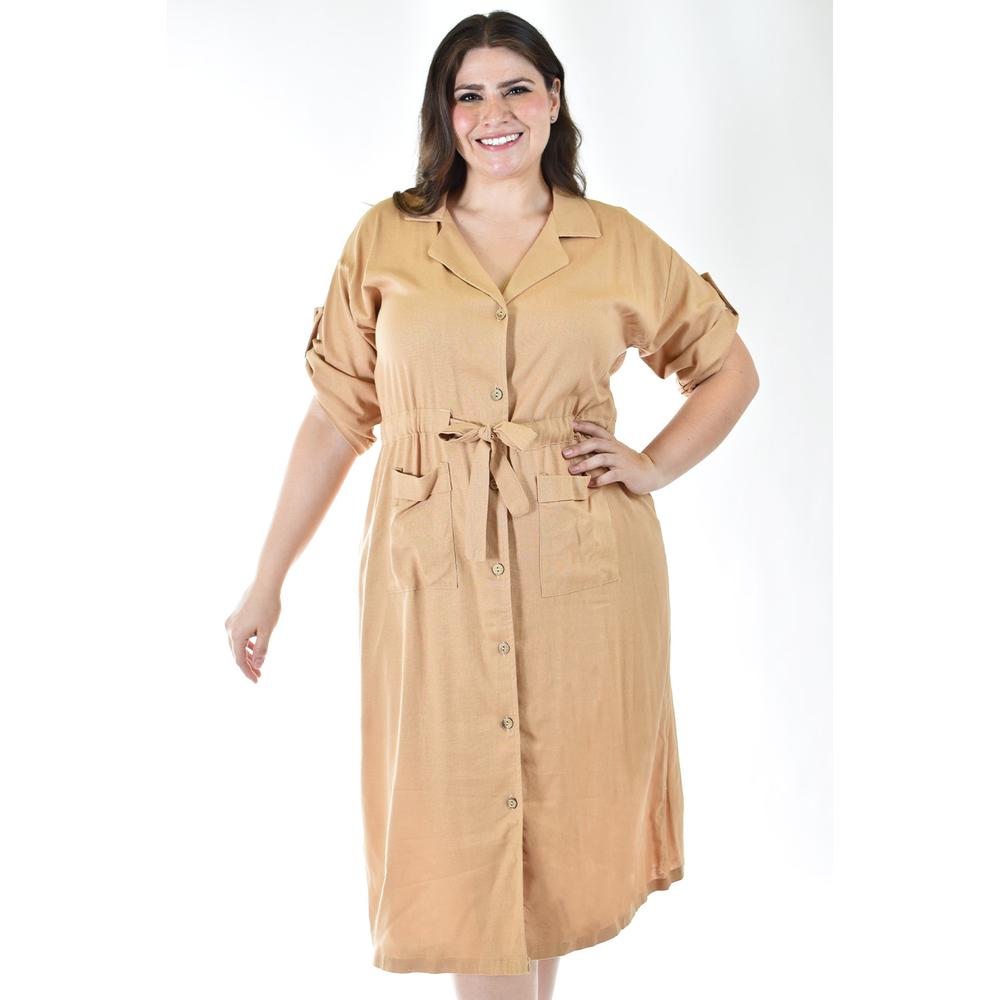 Foto 5 | Vestido Camisero De Lino Roman Fashion /tallas Extras, 2391 (beige) Beige