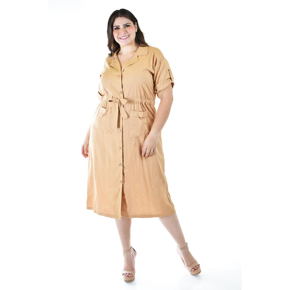 Foto 7 pulgar | Vestido Camisero De Lino Roman Fashion /tallas Extras, 2391 (beige) Beige