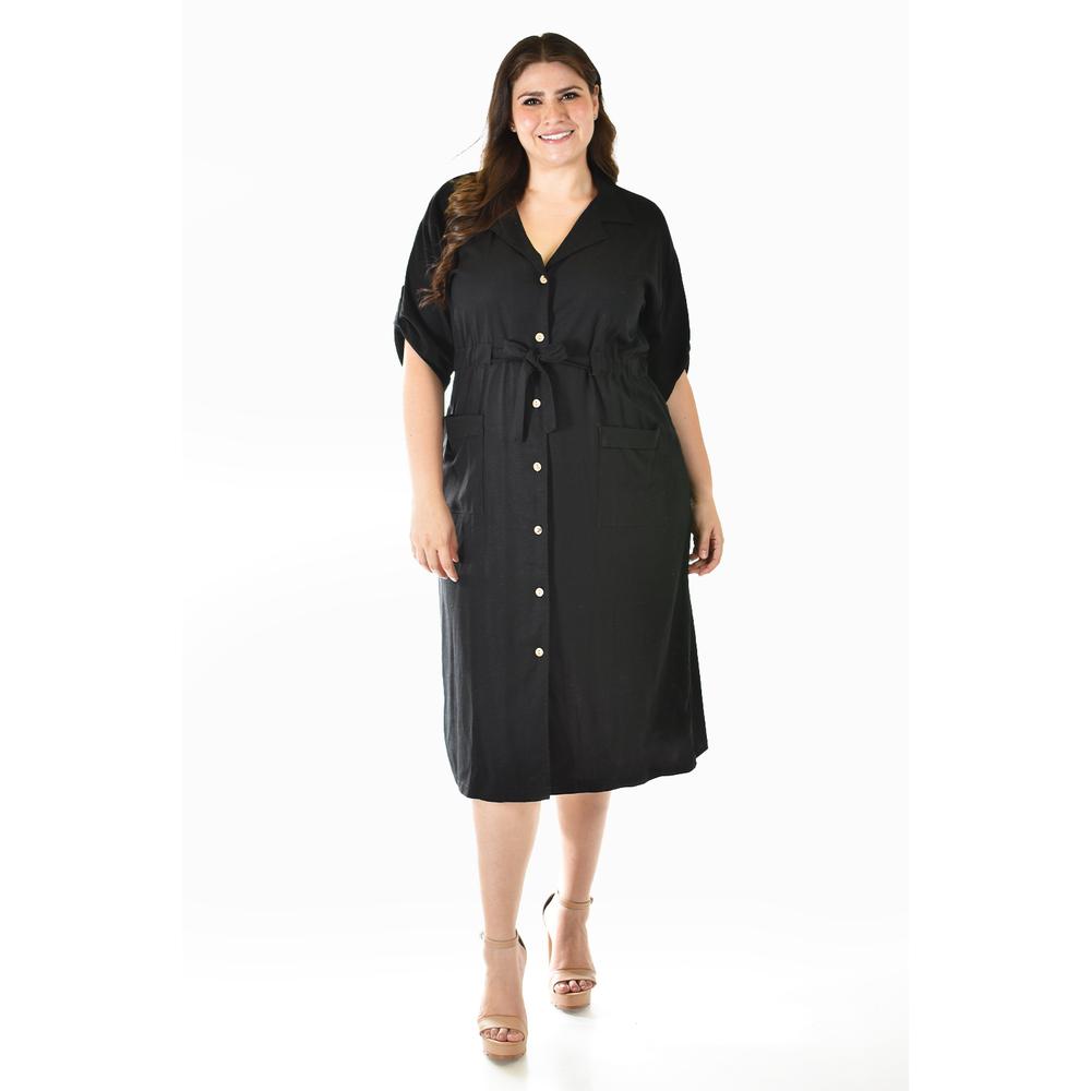 Vestido Camisero De Lino Roman Fashion /tallas Extras, 2391 (negro) Negro