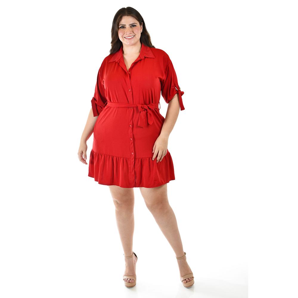 Foto 2 pulgar | Vestido Camisero Con Volantes Roman Fashion /tallas Extras, 2386 (rojo) Rojo