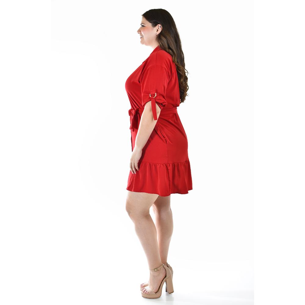Foto 2 | Vestido Camisero Con Volantes Roman Fashion /tallas Extras, 2386 (rojo) Rojo