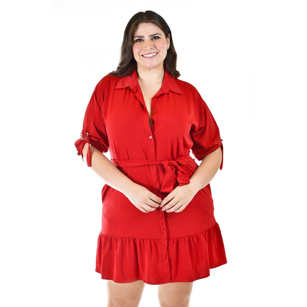 Foto 5 pulgar | Vestido Camisero Con Volantes Roman Fashion /tallas Extras, 2386 (rojo) Rojo