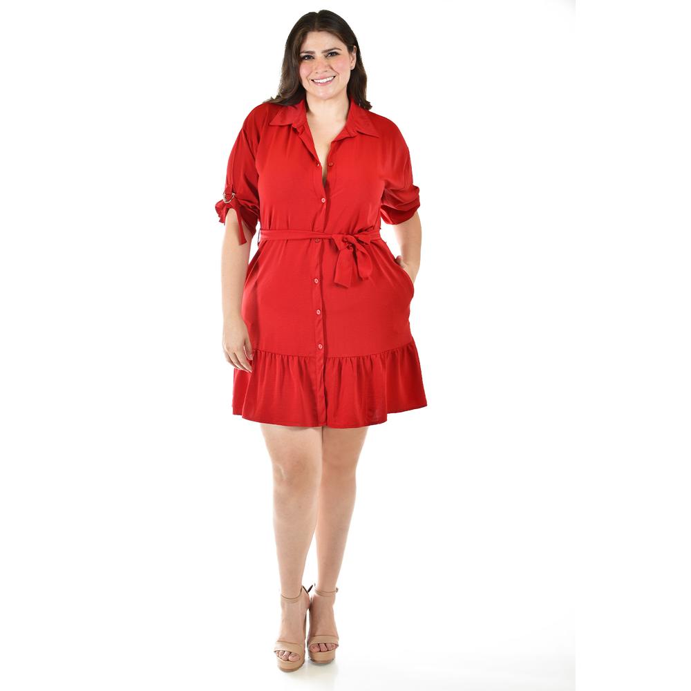 Foto 6 pulgar | Vestido Camisero Con Volantes Roman Fashion /tallas Extras, 2386 (rojo) Rojo