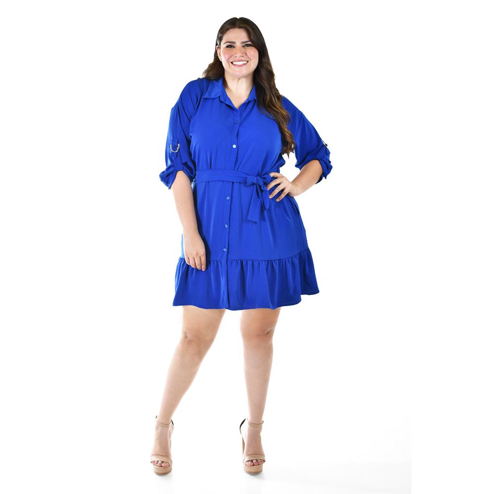 Foto 6 pulgar | Vestido Camisero Con Volantes Roman Fashion /tallas Extras, 2386 (azul Rey) Azul