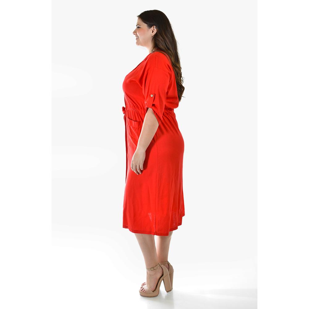 Foto 2 | Vestido Camisero De Lino Roman Fashion /tallas Extras, 2391 (rojo) Rojo